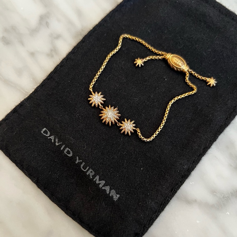 David Yurman Rose Gold starburst collection three station diamond bracelet